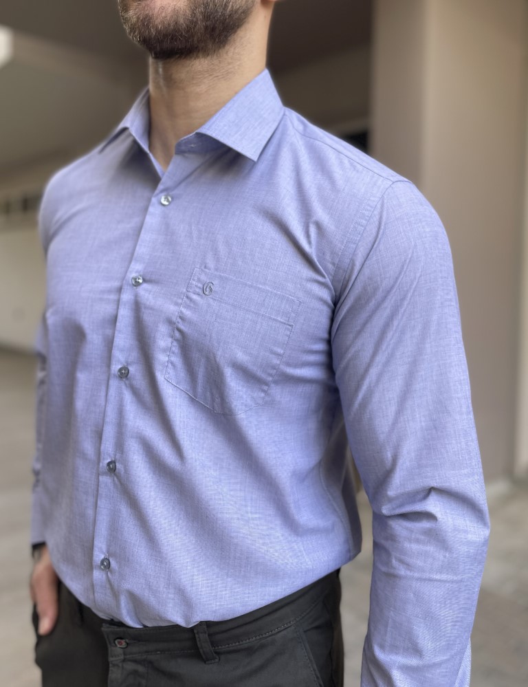 Ανδρικό γαλάζιο πουκάμισο με γιακά και τσέπη στο στήθος 0083G φωτογραφία